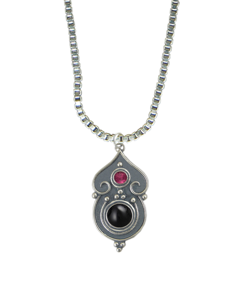 Sterling Silver Necklace Black Onyx And Pink Tourmaline